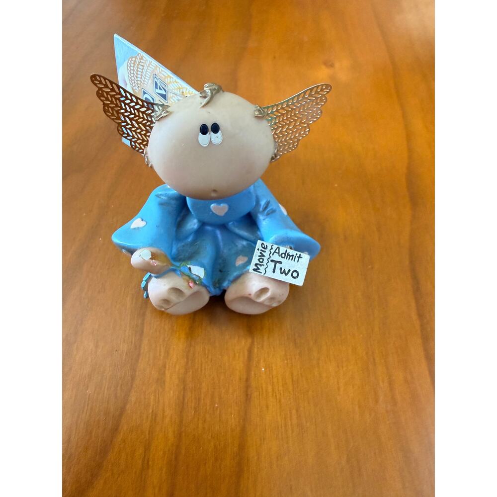 Vintage Kirk's Kritters Angel Cheeks Figurine Movie Admit Two Blue Dress